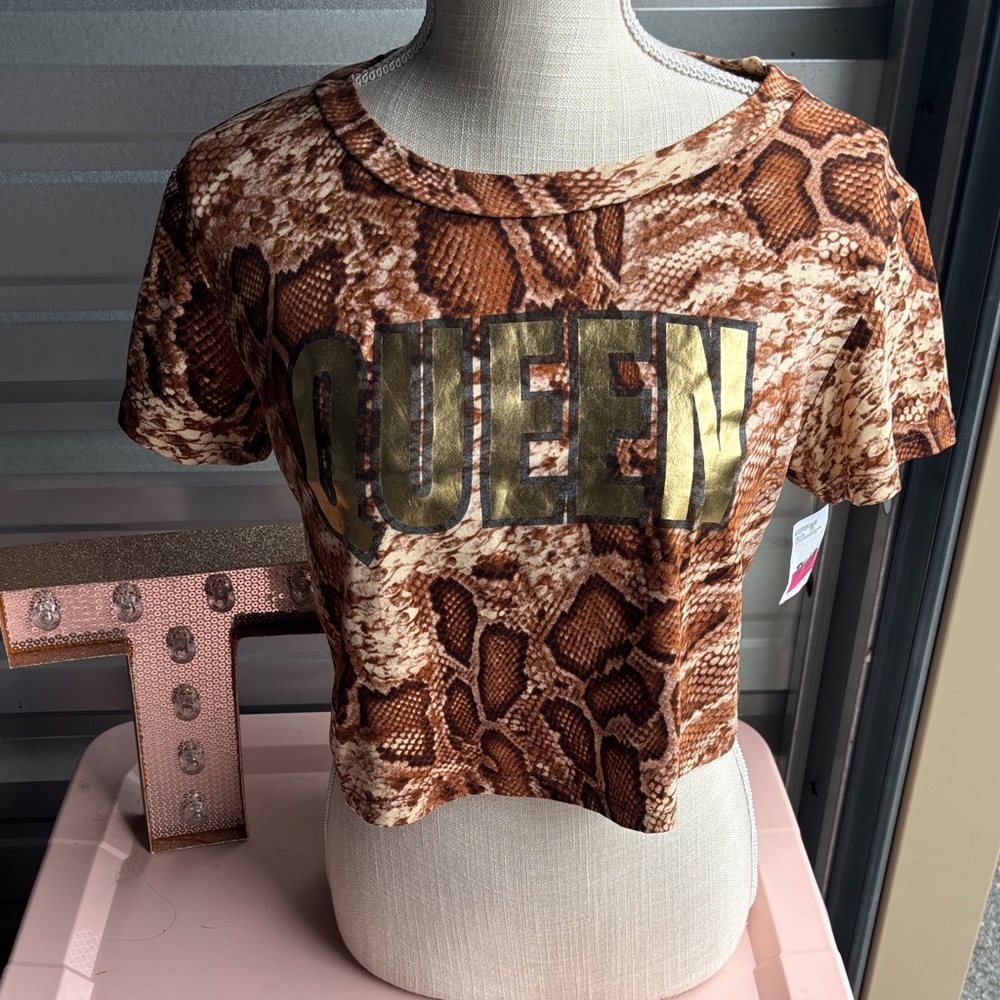 Snake Print Crop Top with Gold 'QUEEN'